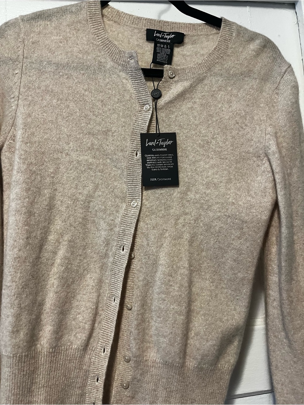 Lord & Taylor Beige/Cream Cashmere Button-Front Cardigan